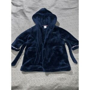 Jasper Conran Junior Dressing Gown Navy Fleece Hooded Robe Belted 12-18 Months